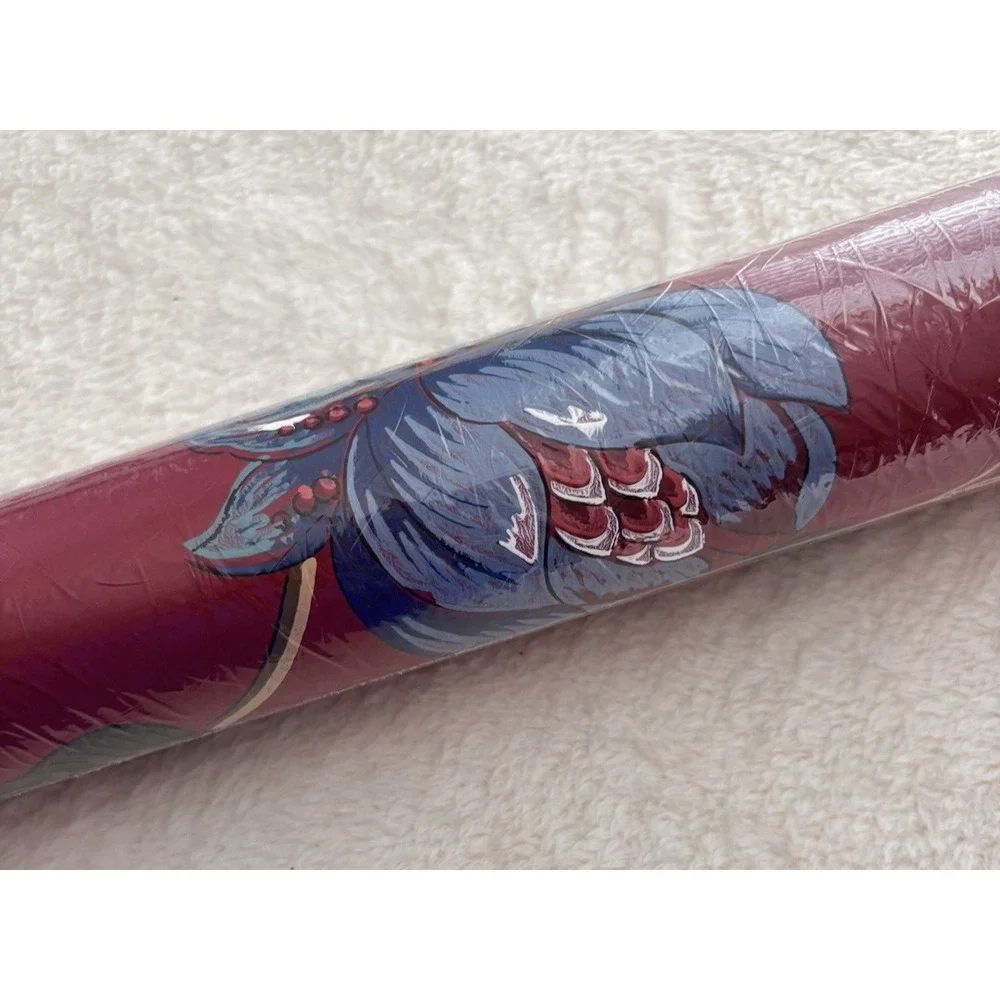 Vintage NOS Waverly Wallpaper Roll Burgundy Blue Floral Double Roll 60.75 Sq Ft